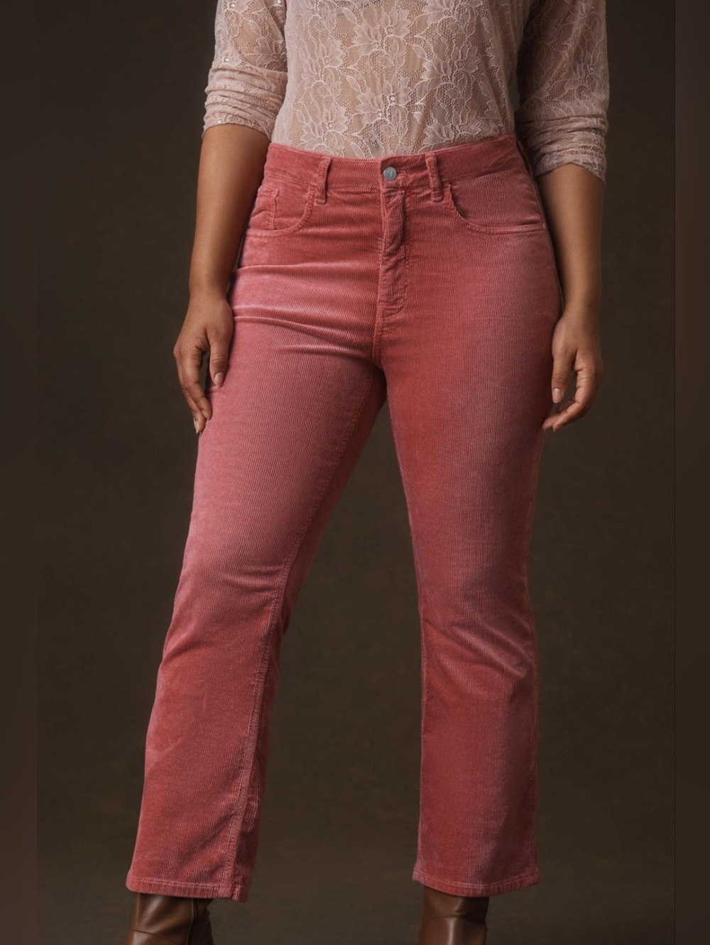 Pilcro Anthropologie Corduroy Pants 31 Pink The Yaya Mid Rise Crop Flare